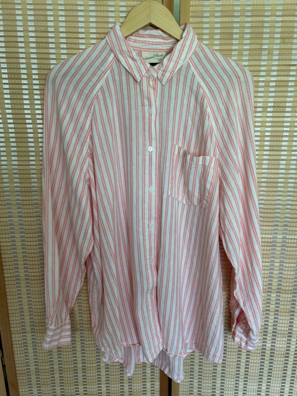 Universal Thread Pink & White Striped Linen Blend Lightweight Button-Down Shirt